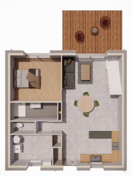 Plan de la maison T4 étage : vue du rez de chaussée