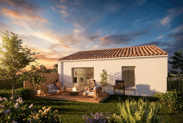 Maison T3 plain-pied vue côté jardin