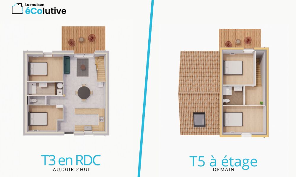 Evolution en surélévation de la maison T3 PP
