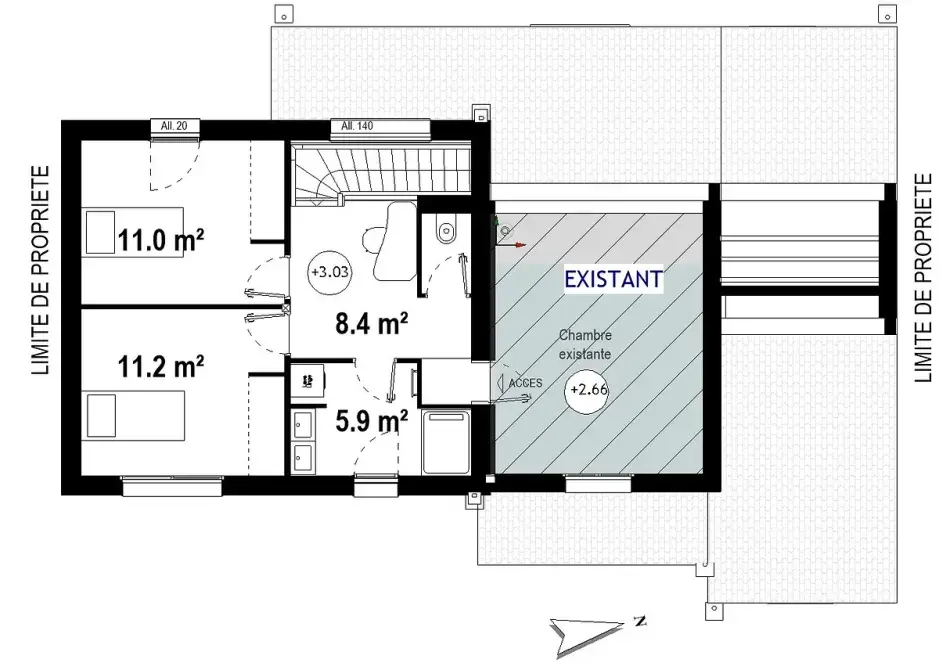 plan surelevation ossature bois chambres saint sebastien sur loire