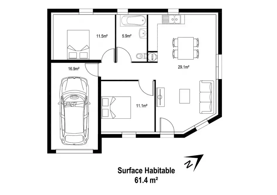 plan maison initiale brique 2 chambres garage frossay 