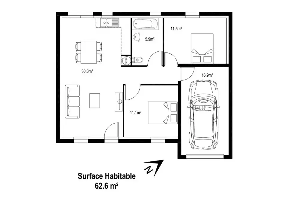 plan maison initiale brique 2 chambres garage frossay 